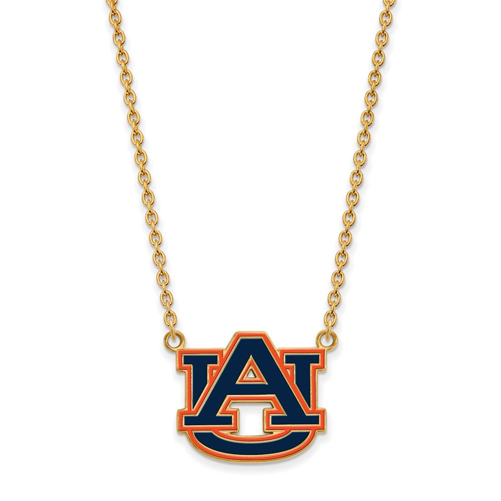 Vergoldet Sterlingsilber Logoart Auburn University Groß Emailliert Anhänger 18 Zoll Halskette