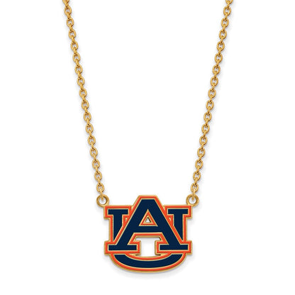 Vergoldet Sterlingsilber Logoart Auburn University Groß Emailliert Anhänger 18 Zoll Halskette