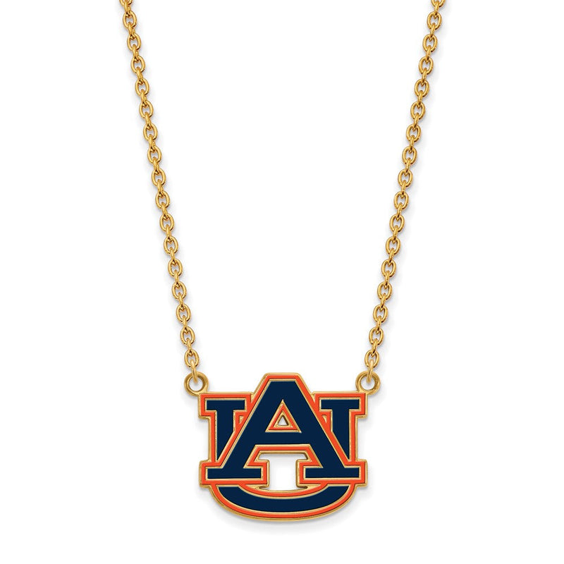 Vergoldet Sterlingsilber Logoart Auburn University Groß Emailliert Anhänger 18 Zoll Halskette