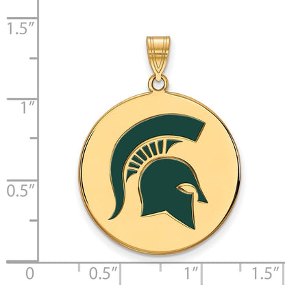 Vergoldet Sterlingsilber Logoart Michigan State University Spartan Extra Groß Emailliert Plättchen Anhänger