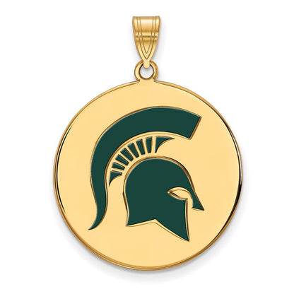 Vergoldet Sterlingsilber Logoart Michigan State University Spartan Extra Groß Emailliert Plättchen Anhänger