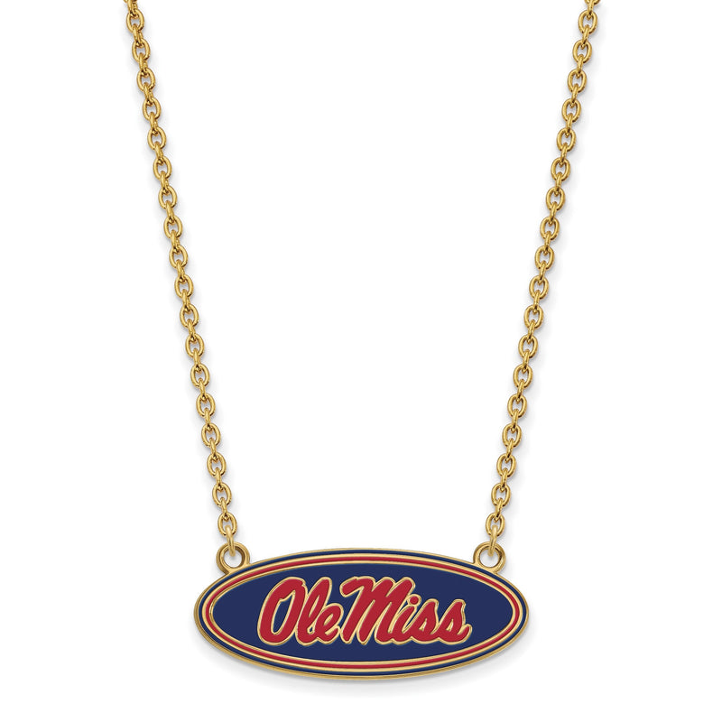 Vergoldet Sterlingsilber Logoart University Of Mississippi Ole Miss Groß Emailliert Oval Anhänger 18 Zoll Halskette