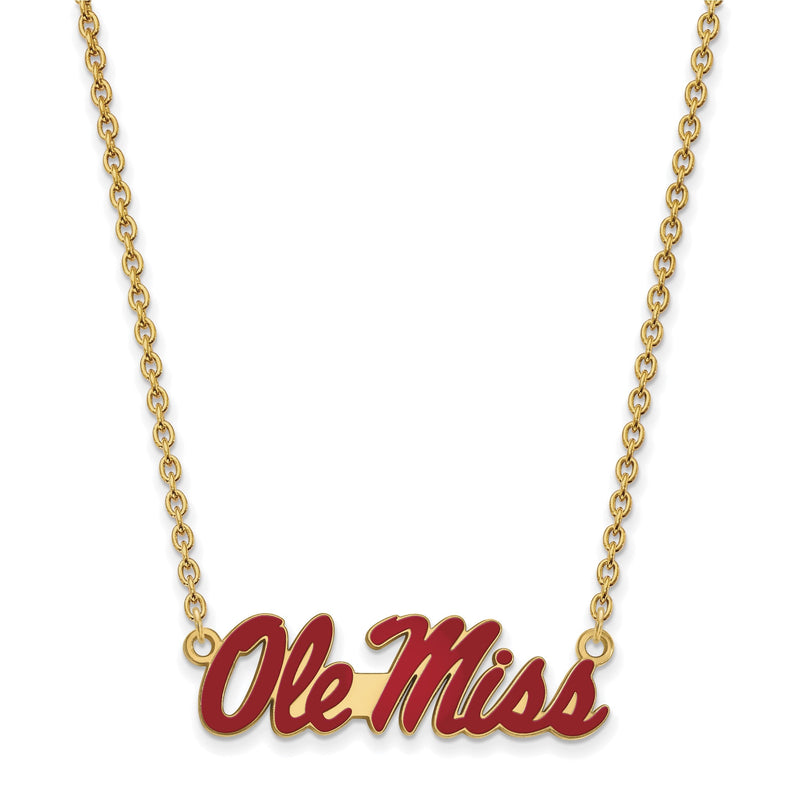 Vergoldet Sterlingsilber Logoart University Of Mississippi Ole Miss Lg Emailliert Anhänger 18 Zoll Halskette