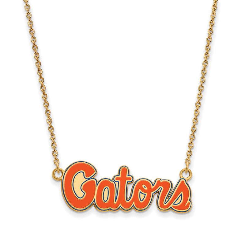 Vergoldet Sterlingsilber Logoart University Of Florida Gators Schreibschrift Klein Emailliert Anhänger 18 Zoll Halskette