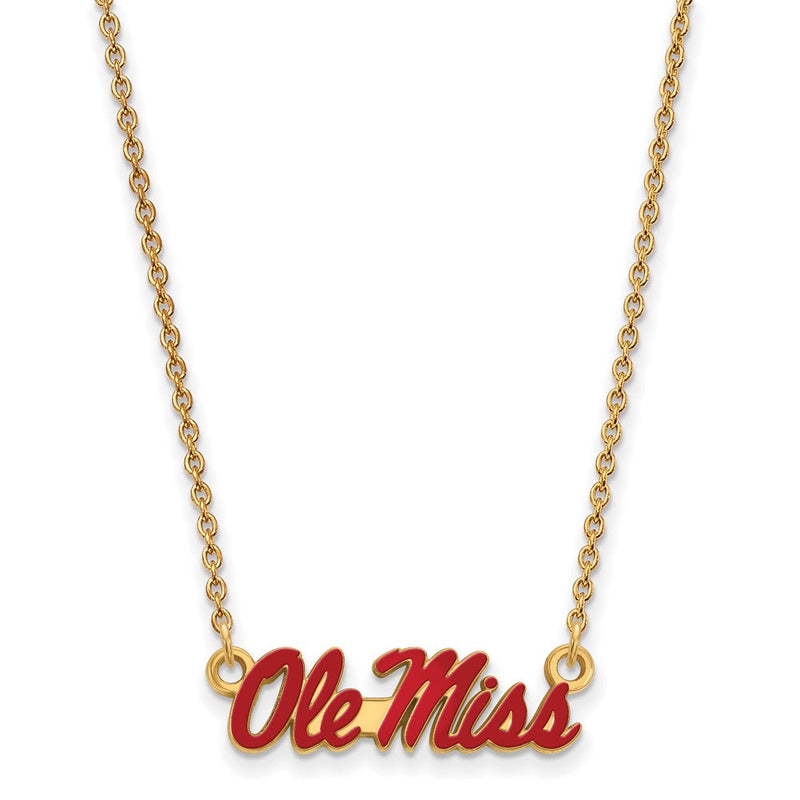 Vergoldet Sterlingsilber Logoart University Of Mississippi Ole Miss Klein Emailliert Anhänger 18 Zoll Halskette