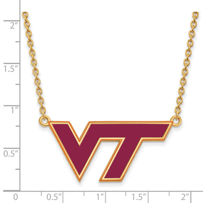 Vergoldet Sterlingsilber Logoart Virginia Tech V T Groß Emailliert Anhänger 18 Zoll Halskette