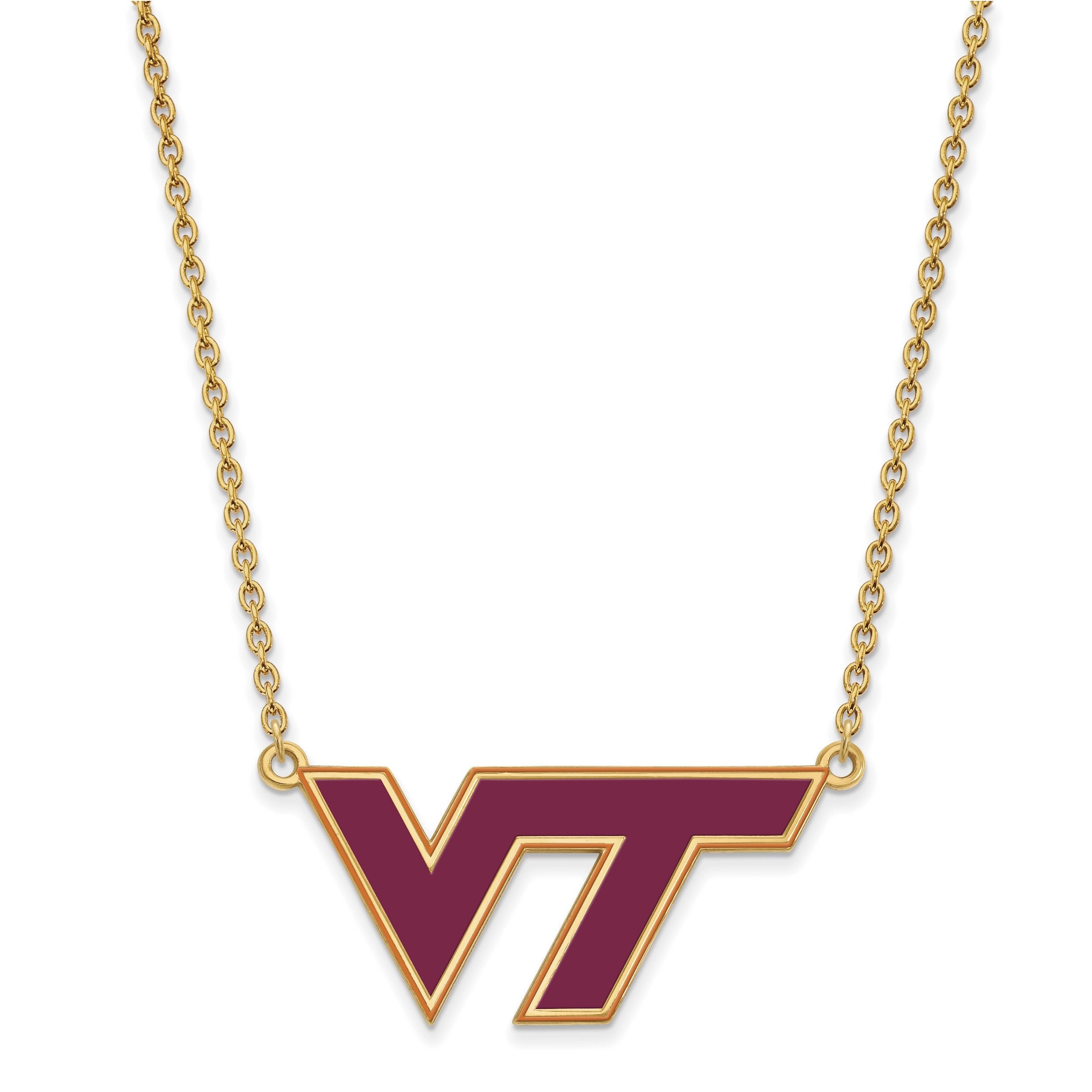 Vergoldet Sterlingsilber Logoart Virginia Tech V T Groß Emailliert Anhänger 18 Zoll Halskette