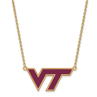 Vergoldet Sterlingsilber Logoart Virginia Tech V T Groß Emailliert Anhänger 18 Zoll Halskette