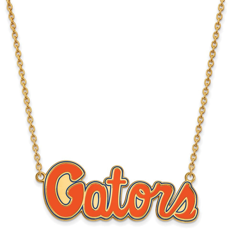 Vergoldet Sterlingsilber Logoart University Of Florida Gators Schreibschrift Groß Emailliert Anhänger 18 Zoll Halskette