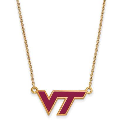 Vergoldet Sterlingsilber Logoart Virginia Tech V T Klein Emailliert Anhänger 18 Zoll Halskette