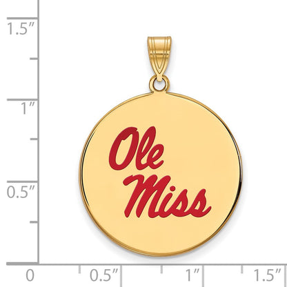 Vergoldet Sterlingsilber Logoart University Of Mississippi Ole Miss Extra Groß Emailliert Plättchen Anhänger