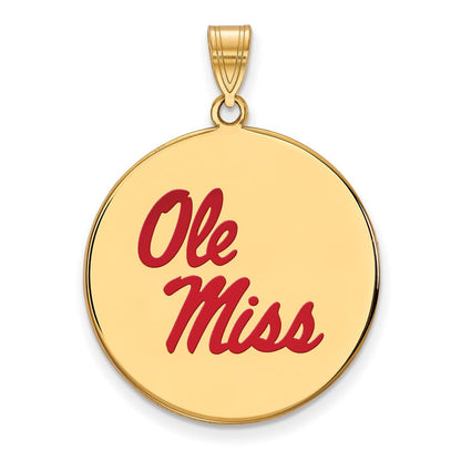 Vergoldet Sterlingsilber Logoart University Of Mississippi Ole Miss Extra Groß Emailliert Plättchen Anhänger