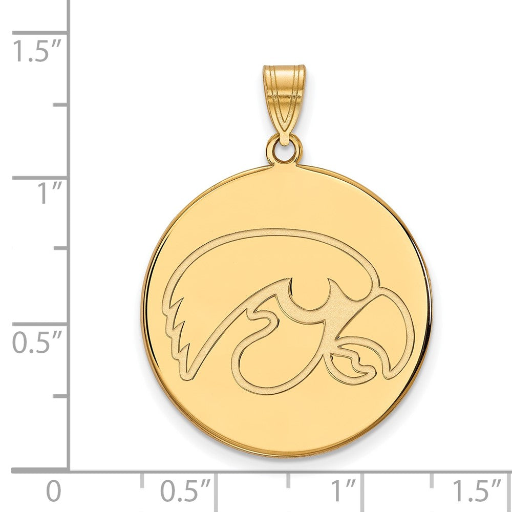 10K Gelbgold Logoart University Of Iowa Hawk Extra Groß Rund Plättchen Anhänger