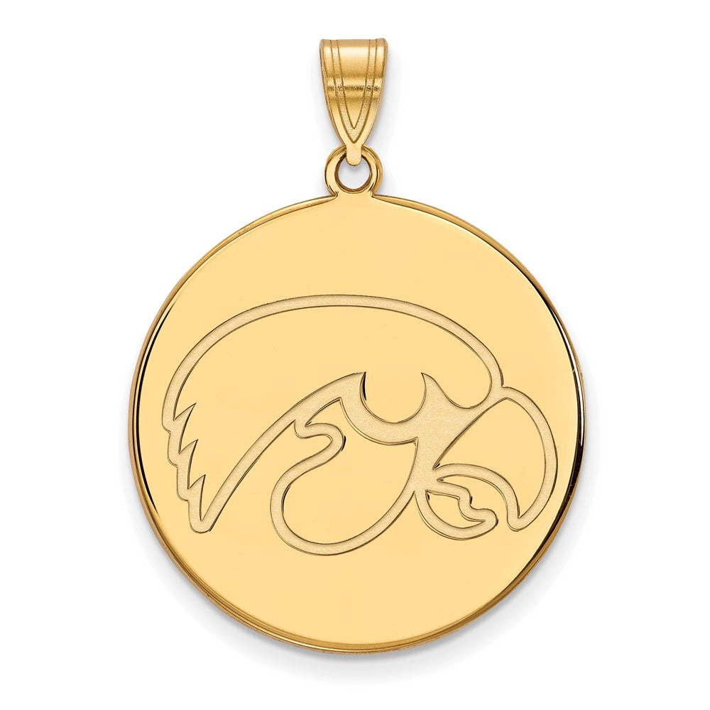 10K Gelbgold Logoart University Of Iowa Hawk Extra Groß Rund Plättchen Anhänger