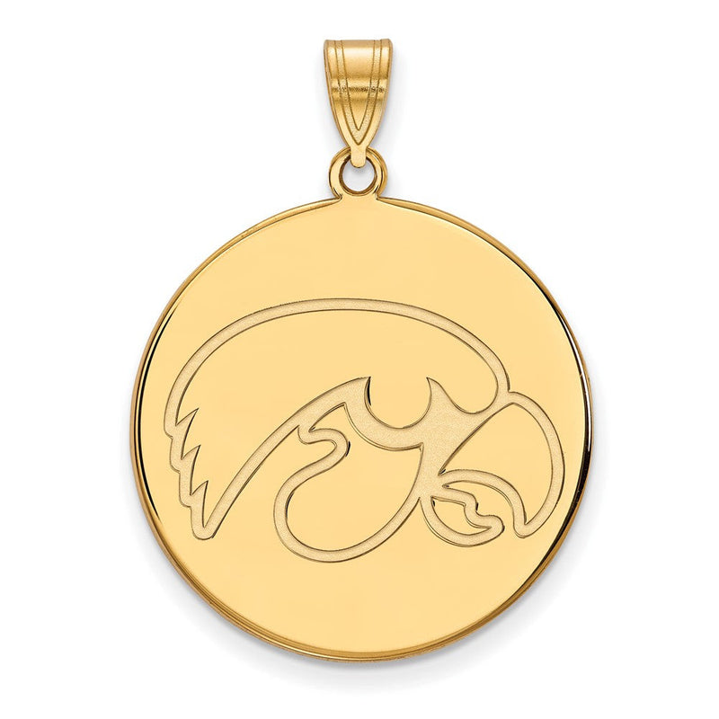 14K Gelbgold Logoart University Of Iowa Hawk Extra Groß Rund Plättchen Anhänger