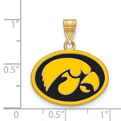 Vergoldet Sterlingsilber Logoart University Of Iowa Hawk Mittel Oval Emailliert Anhänger