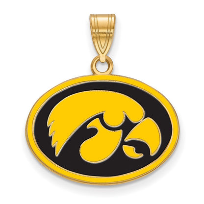 Vergoldet Sterlingsilber Logoart University Of Iowa Hawk Mittel Oval Emailliert Anhänger