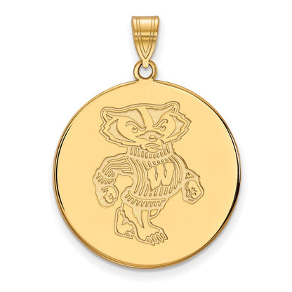 Vergoldet Sterlingsilber Logoart University Of Wisconsin Badger Extra Groß Plättchen Anhänger