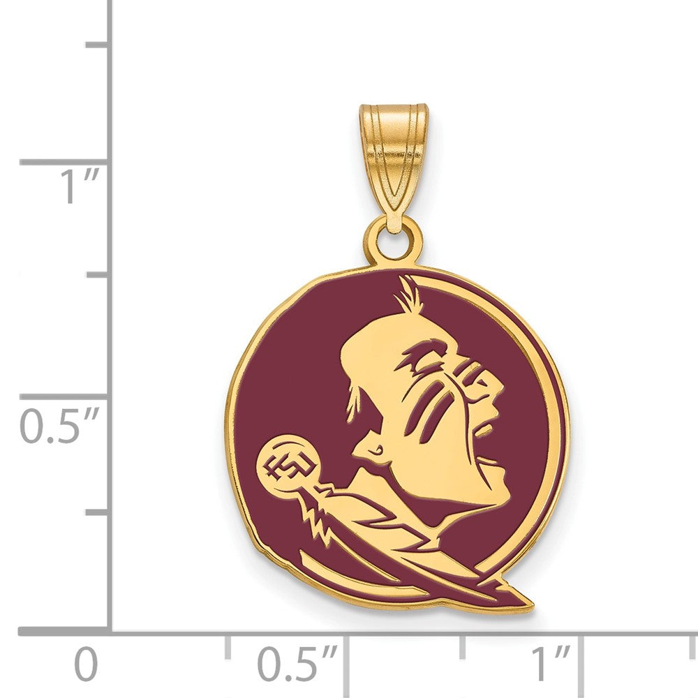 Vergoldet Sterlingsilber Logoart Florida State University Seminole Groß Emailliert Anhänger