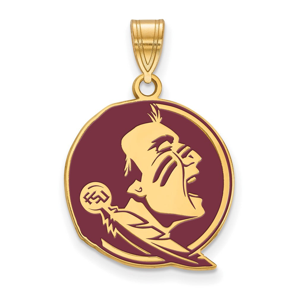 Vergoldet Sterlingsilber Logoart Florida State University Seminole Groß Emailliert Anhänger