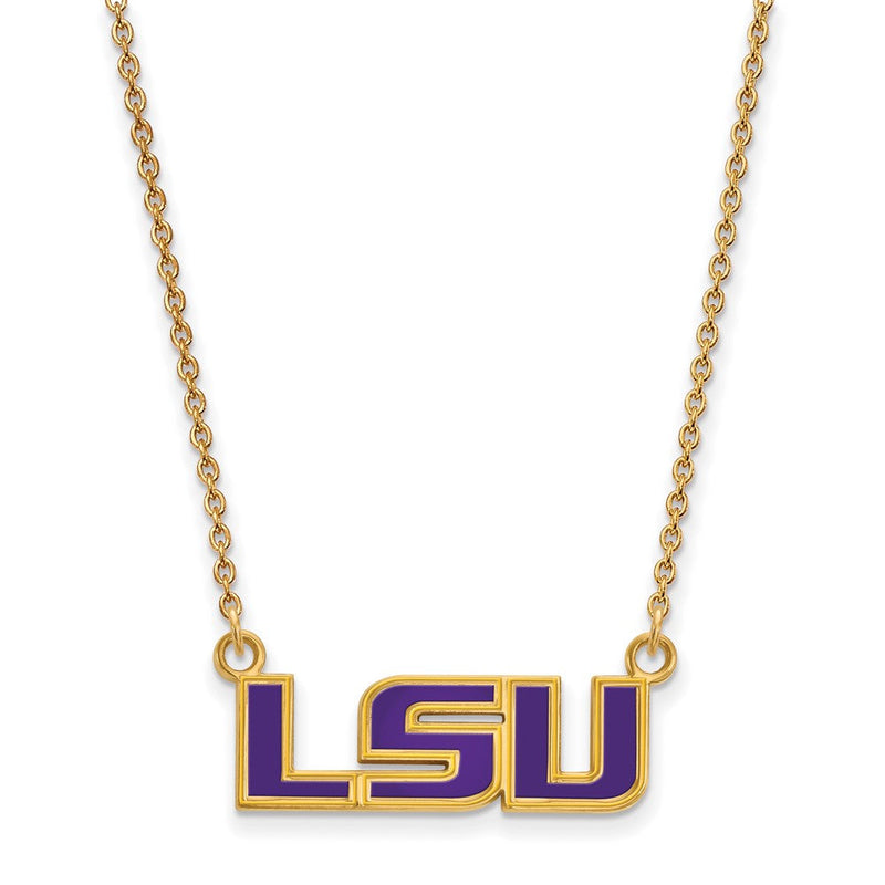 Vergoldet Sterlingsilber Logoart Louisiana State University L S U Klein Emailliert Anhänger 18 Zoll Halskette