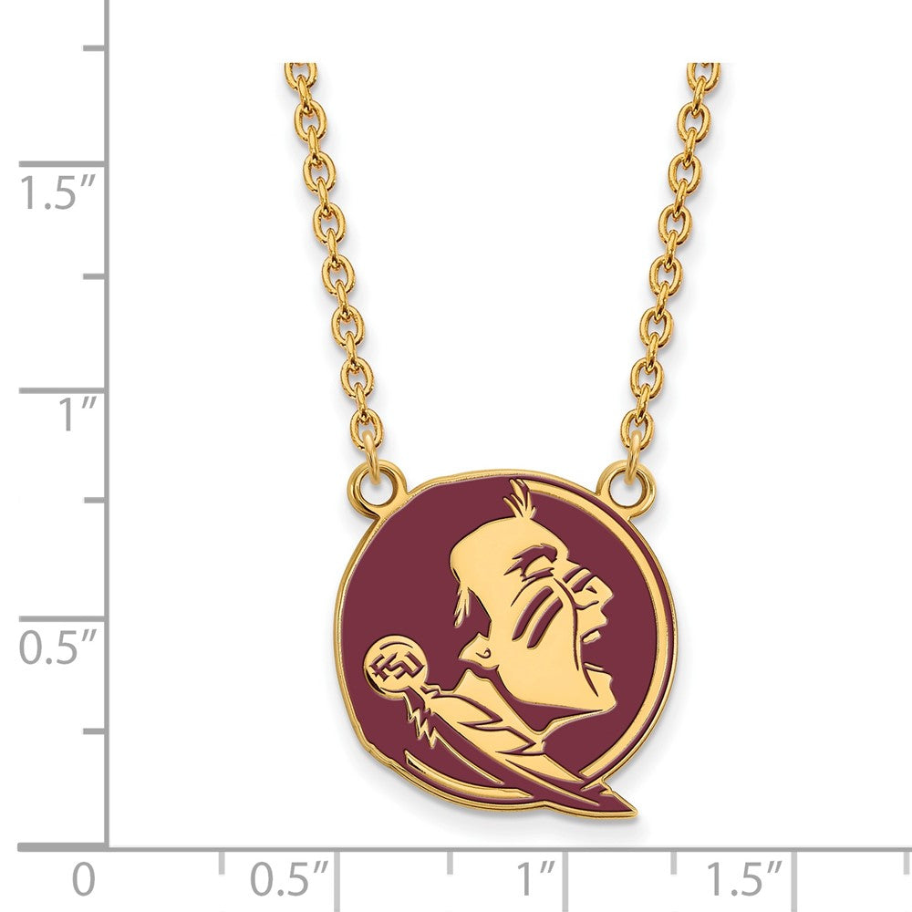 Vergoldet Sterlingsilber Logoart Florida State University Seminole Groß Emailliert Anhänger 18 Zoll Halskette
