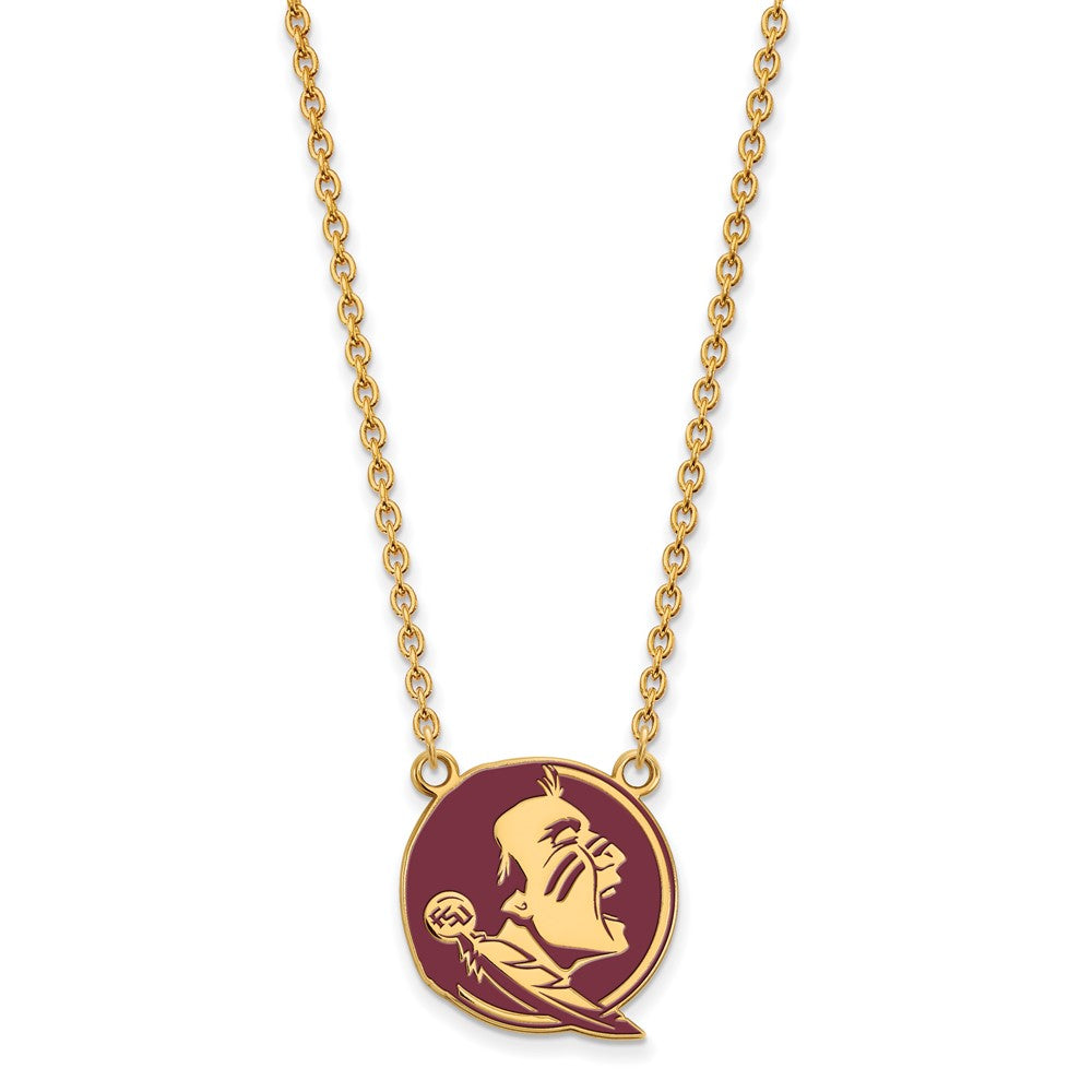Vergoldet Sterlingsilber Logoart Florida State University Seminole Groß Emailliert Anhänger 18 Zoll Halskette