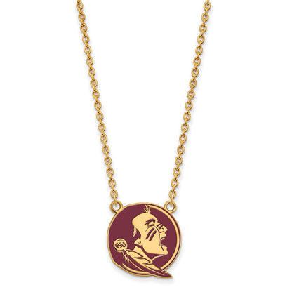 Vergoldet Sterlingsilber Logoart Florida State University Seminole Groß Emailliert Anhänger 18 Zoll Halskette