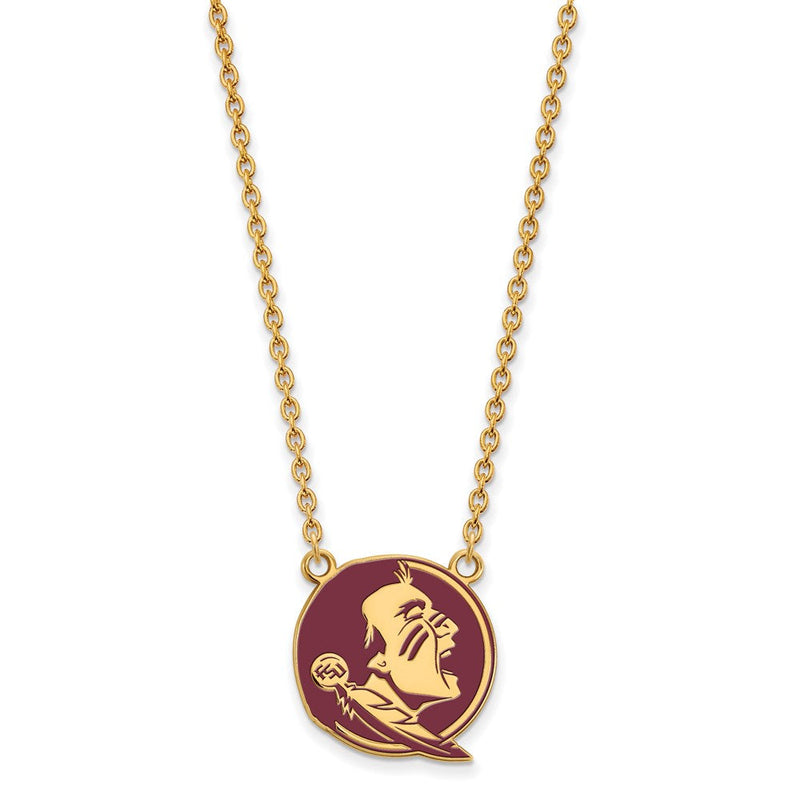 Vergoldet Sterlingsilber Logoart Florida State University Seminole Groß Emailliert Anhänger 18 Zoll Halskette