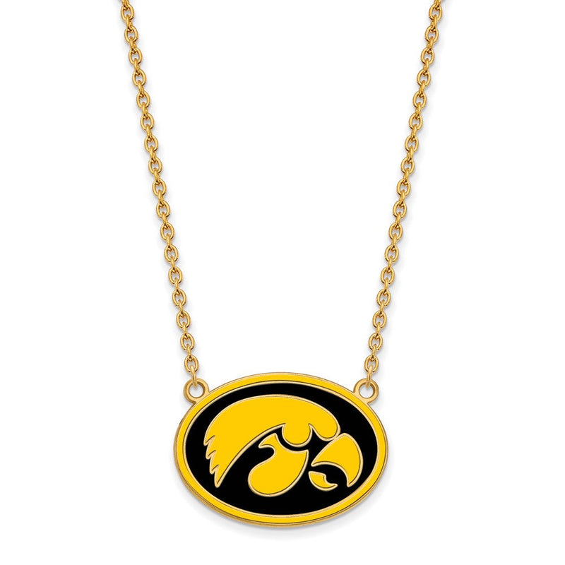 Vergoldet Sterlingsilber Logoart University Of Iowa Hawk Emailliert Groß Oval Anhänger 18 Zoll Halskette