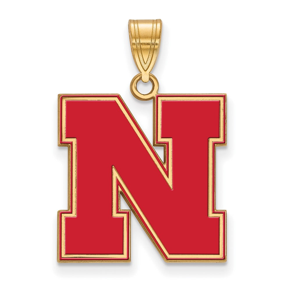 Vergoldet Sterlingsilber Logoart University Of Nebraska Buchstabe N Groß Emailliert Anhänger