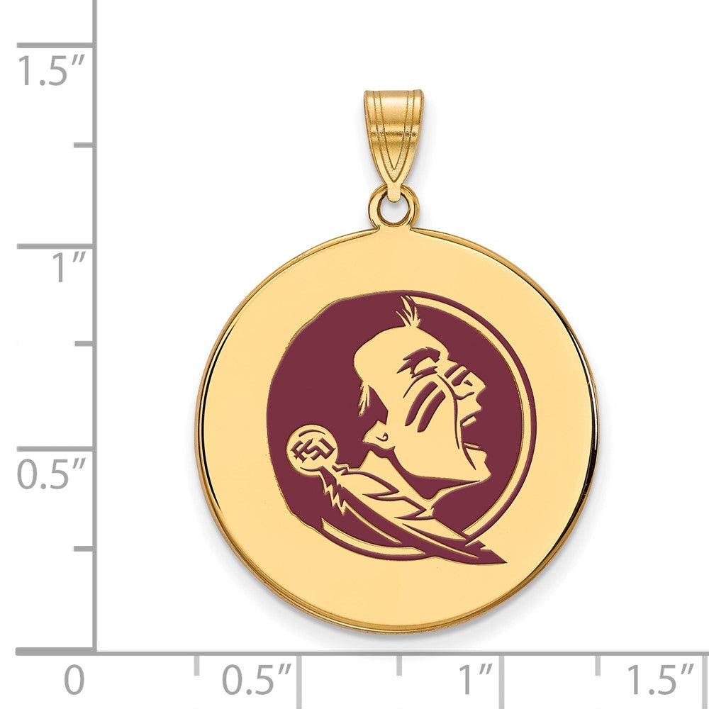 Vergoldet Sterlingsilber Logoart Florida State University Seminole Extra Groß Emailliert Plättchen Anhänger