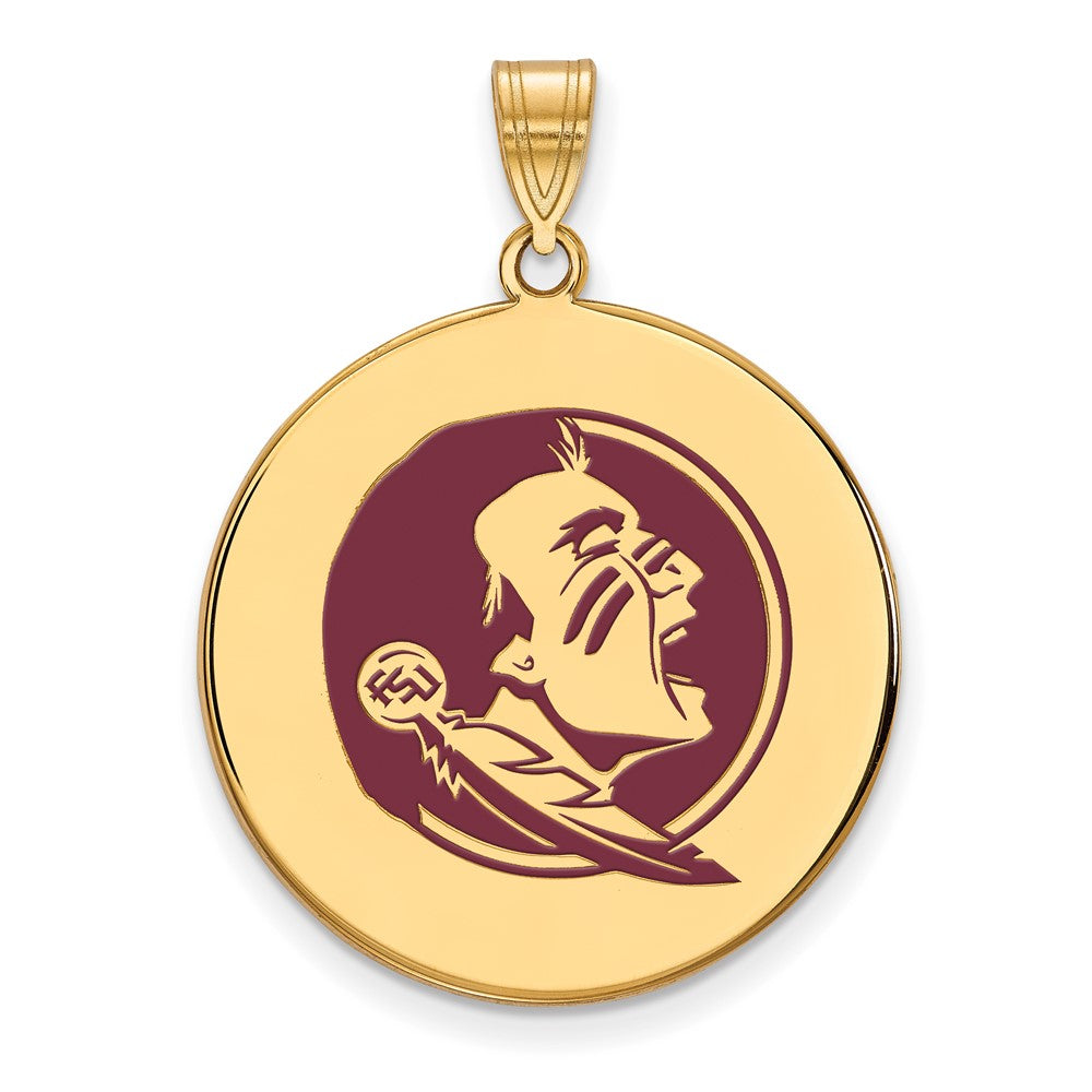 Vergoldet Sterlingsilber Logoart Florida State University Seminole Extra Groß Emailliert Plättchen Anhänger