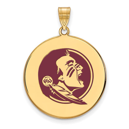 Vergoldet Sterlingsilber Logoart Florida State University Seminole Extra Groß Emailliert Plättchen Anhänger