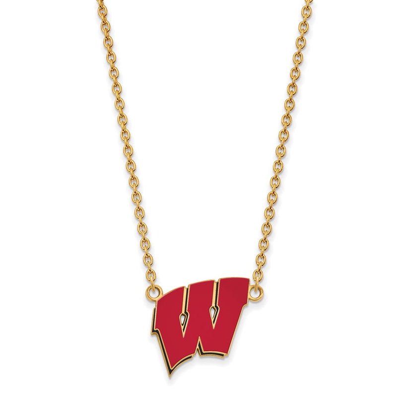 Vergoldet Sterlingsilber Logoart University Of Wisconsin Buchstabe W Groß Emailliert Anhänger 18 Zoll Halskette
