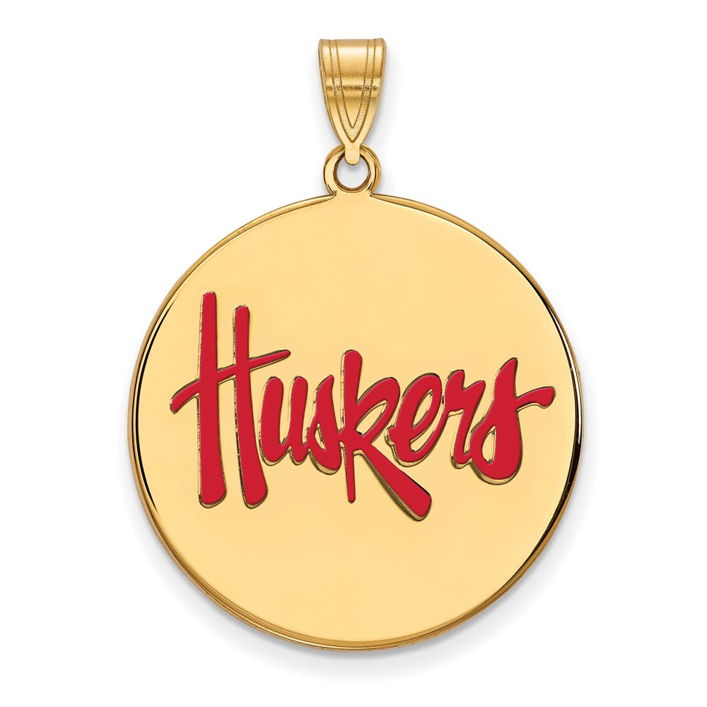 Vergoldet Sterlingsilber Logoart University Of Nebraska Huskers Extra Groß Emailliert Plättchen Anhänger
