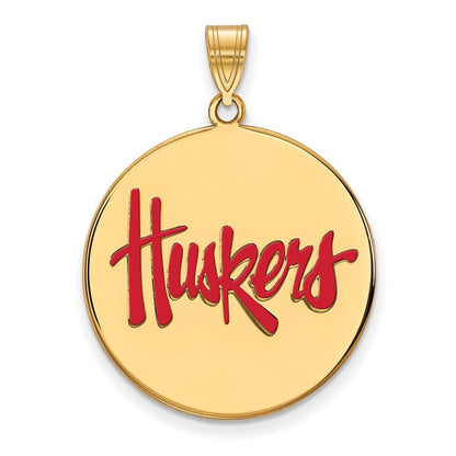 Vergoldet Sterlingsilber Logoart University Of Nebraska Huskers Extra Groß Emailliert Plättchen Anhänger