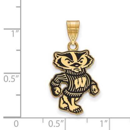 Vergoldet Sterlingsilber Logoart University Of Wisconsin Badger Groß Emailliert Anhänger