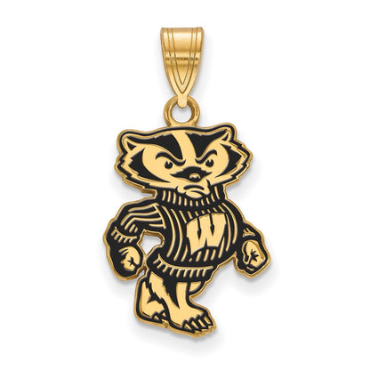 Vergoldet Sterlingsilber Logoart University Of Wisconsin Badger Groß Emailliert Anhänger