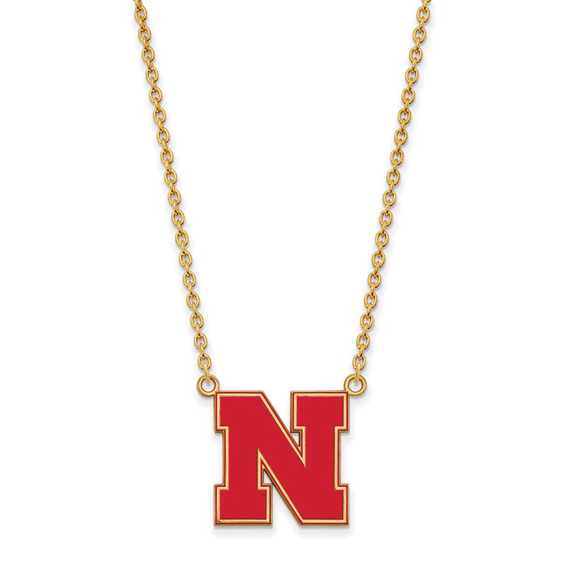 Vergoldet Sterlingsilber Logoart University Of Nebraska Buchstabe N Groß Emailliert Anhänger 18 Zoll Halskette