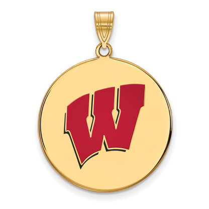Vergoldet Sterlingsilber Logoart University Of Wisconsin Buchstabe W Extra Groß Emailliert Plättchen Anhänger