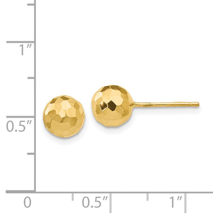 14K Gelbgold Poliert und Diamantiert 7mm Kugel Ohrstecker