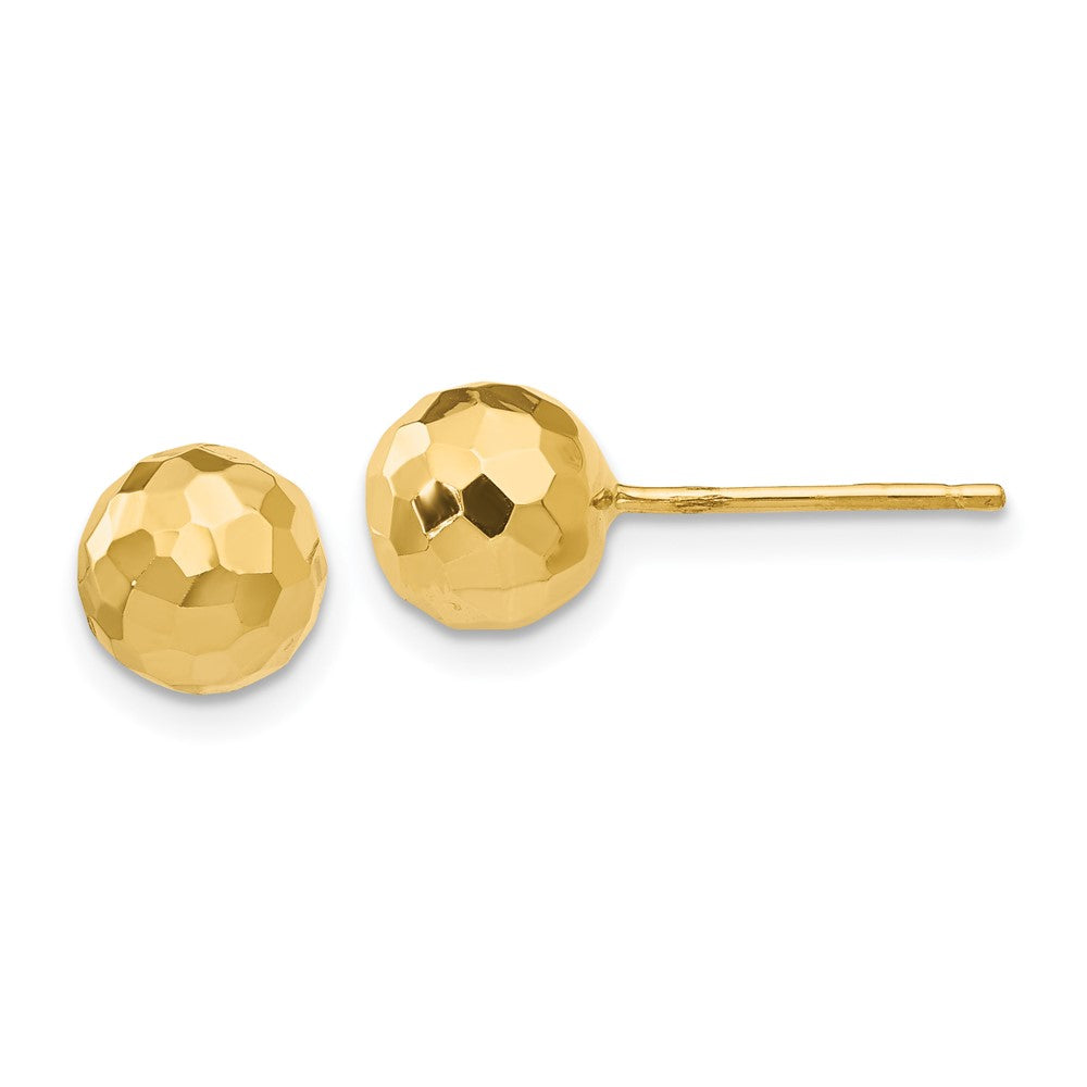 14K Gelbgold Poliert und Diamantiert 7mm Kugel Ohrstecker