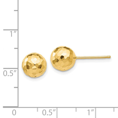 14K Gelbgold Polierte und Diamantgeschliffene 8MM Kugel-Ohrstecker