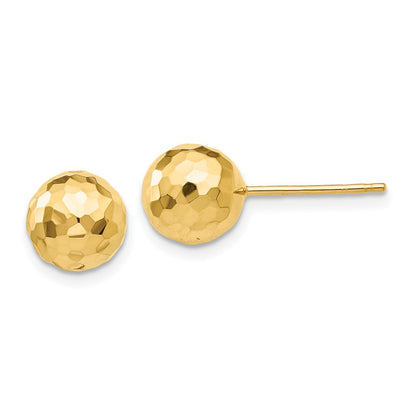 14K Gelbgold Polierte und Diamantgeschliffene 8MM Kugel-Ohrstecker