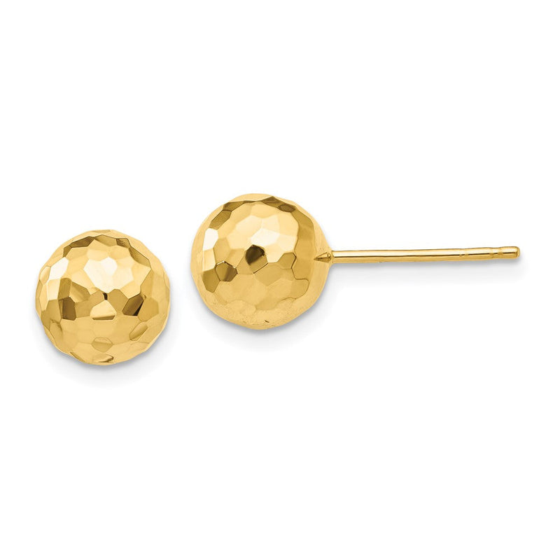 14K Gelbgold Polierte und Diamantgeschliffene 8MM Kugel-Ohrstecker