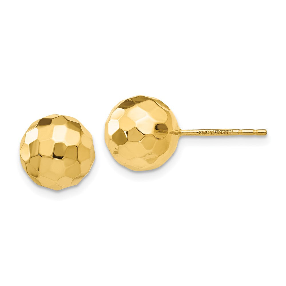 14K Gelbgold Ohrstecker mit polierten und diamantgeschliffenen 9,5-mm-Kugeln