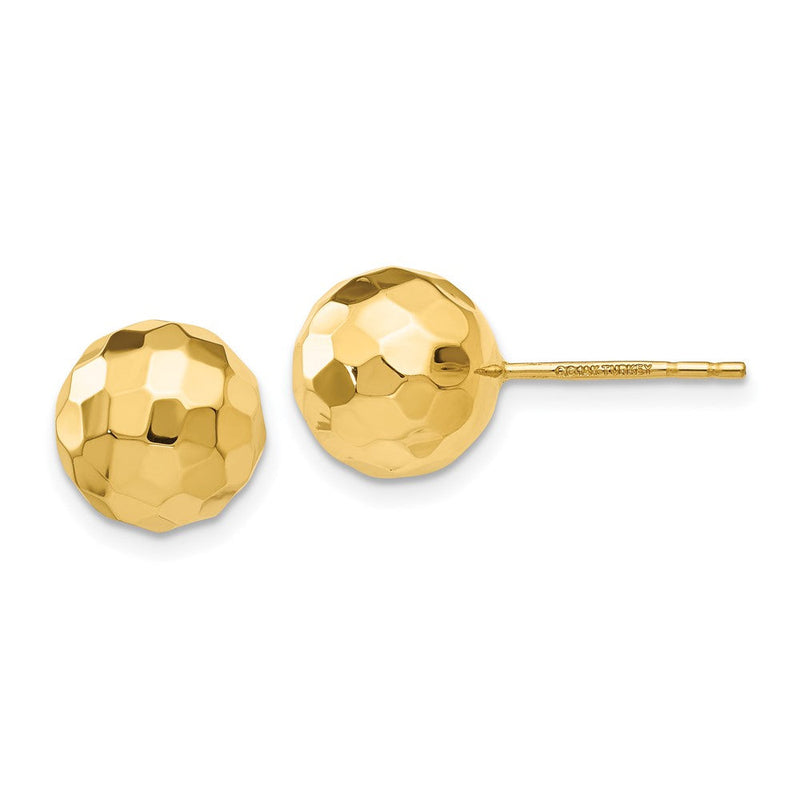 14K Gelbgold Ohrstecker mit polierten und diamantgeschliffenen 9,5-mm-Kugeln