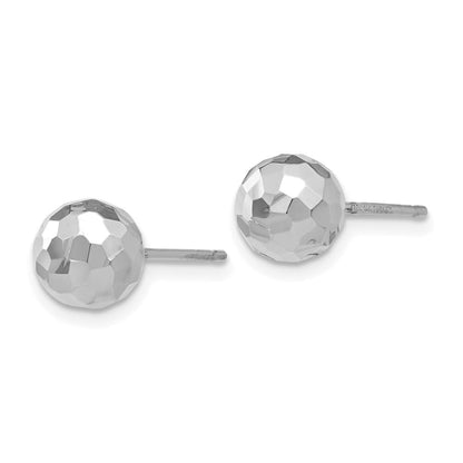 14K Weißgold Poliert Diamantiert 7mm Kugel Ohrstecker