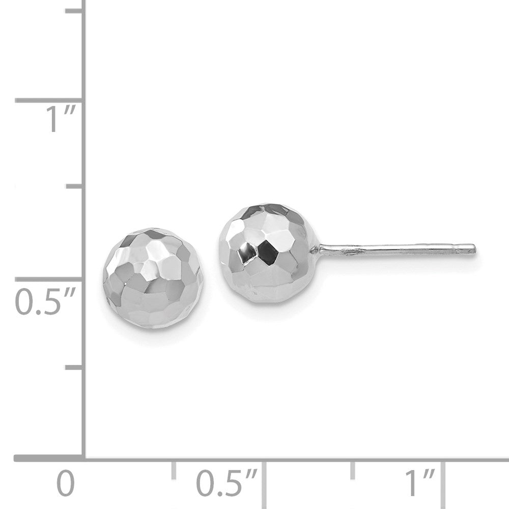 14K Weißgold Poliert Diamantiert 7mm Kugel Ohrstecker